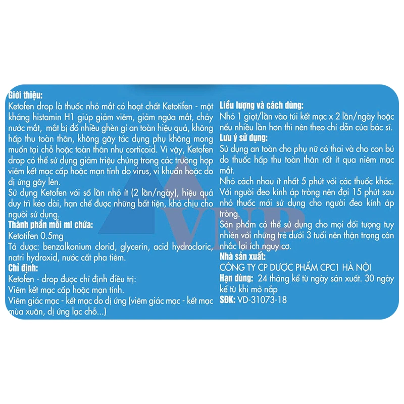 Thuốc nhỏ mắt Ketofen-Drop 0,5mg/ml điều trị viêm kết mạc chai 5ml - 1